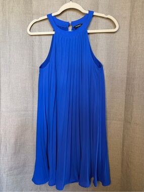 Fashion Royal Blue Pleated Halter Dress Size S